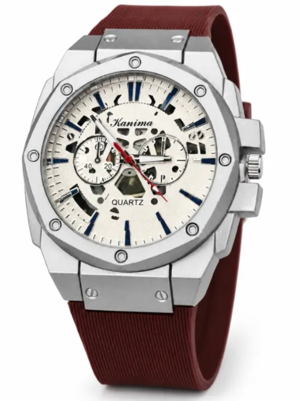 Quartz Watch Men Watch MAROON & SILVER